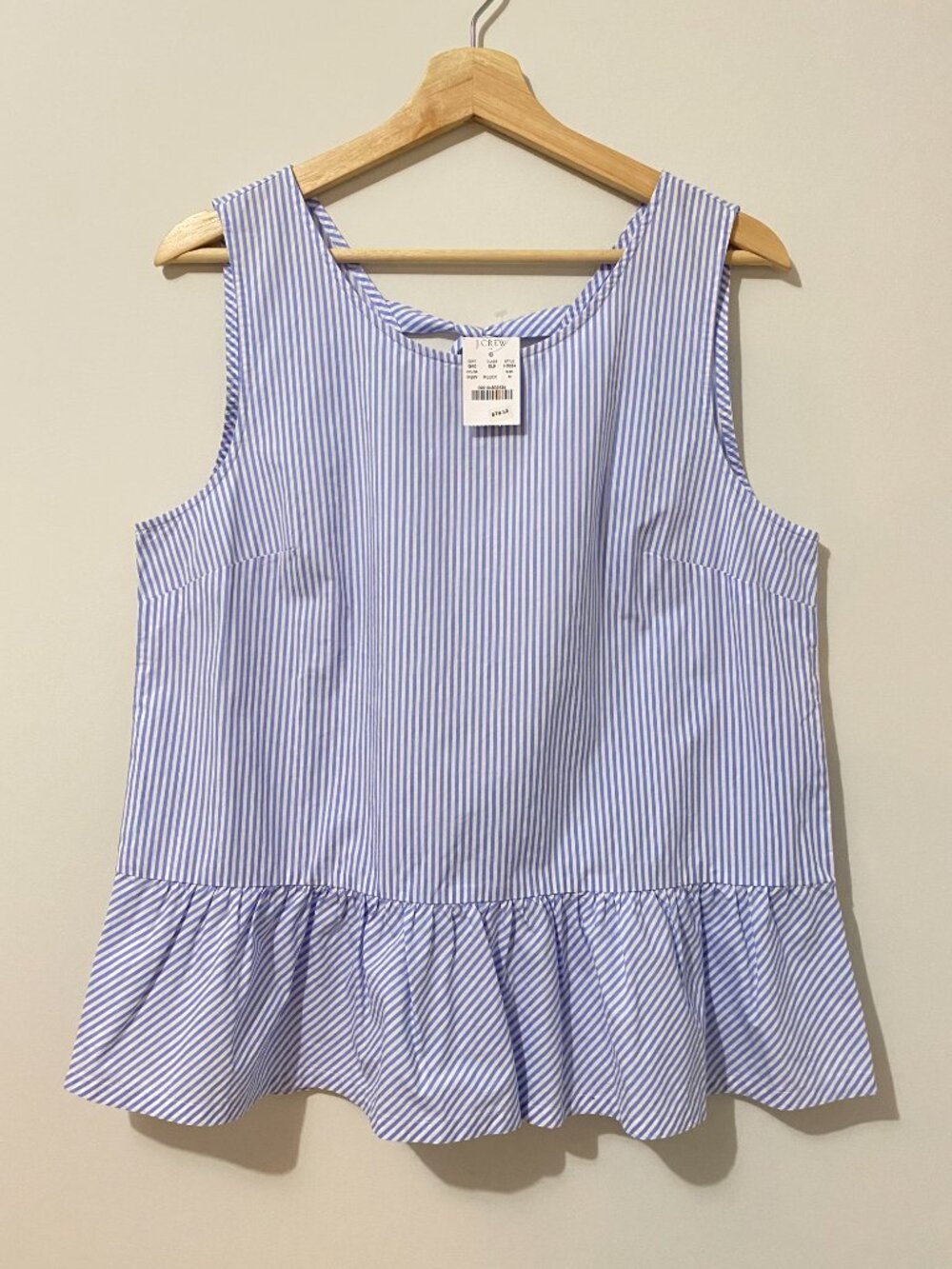 NWT J. Crew Blue Striped Peplum Sleeveless Blouse Top Tie Back Summer Nautical